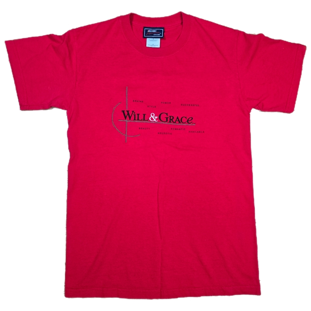 Will & Grace TV Show Red Embroidered T Shirt NBC Experience Store Size Small